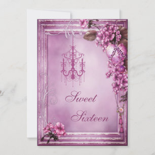 Kronleuchter, Herz und Blume, Rahmen Sweet 16 Einladung