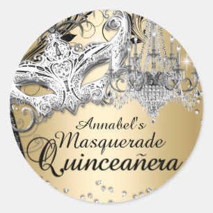 Kronleuchter-Maskerade-Gold-Quinceanera-Aufkleber Runder Aufkleber