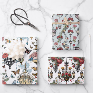 Kronleuchter mit Rose und Schmetterlingen Geschenkpapier Set