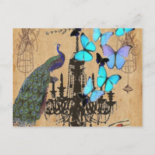 Kronleuchter Vintager Pfauenblauer Schmetterling Postkarte