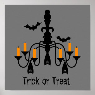 Kronleuchter von Halloween-Kerzen und Fledermäusen Poster
