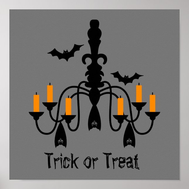 Kronleuchter von Halloween-Kerzen und Fledermäusen Poster (Vorne)