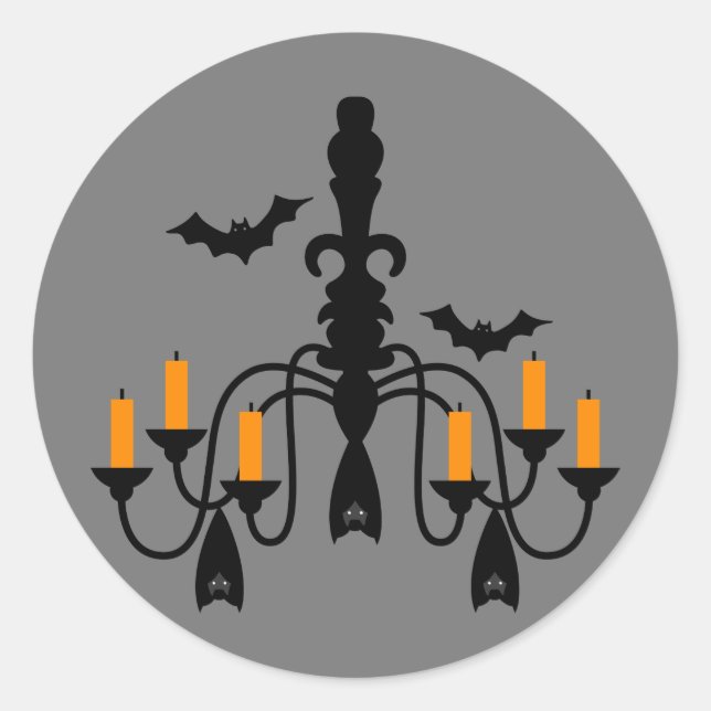 Kronleuchter von Halloween-Kerzen und Fledermäusen Runder Aufkleber (Vorderseite)