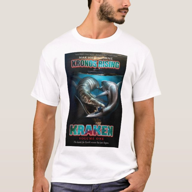 Kronos Steigen: Kraken Pliosaur GEGEN Megalodon T-Shirt (Vorderseite)