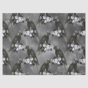 Krönte Schwarze Vögel und weiße Blume auf Grau Seidenpapier