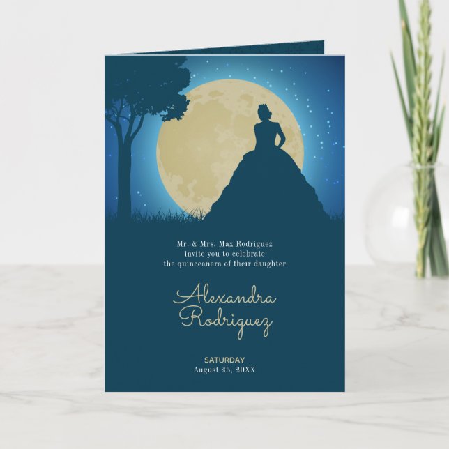 Krönte Silhouette mit dem Monde Quinceanera Einladung (Vorderseite)