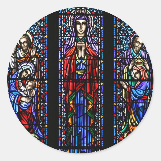 Krönung von Mary Stainted Glass Art Runder Aufkleber (Vorderseite)