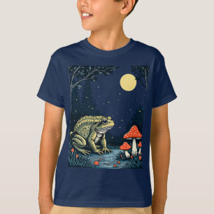 Kröte sucht nach Pilzen in einem mondbeschienenen T-Shirt