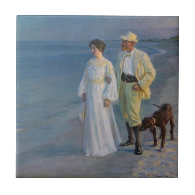 Kroyer - Der Künstler und seine Ehefrau am Strand Fliese (Vorderseite)