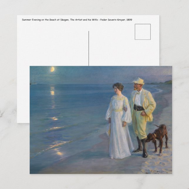 Kroyer - Der Künstler und seine Ehefrau am Strand Postkarte (Vorne/Hinten)