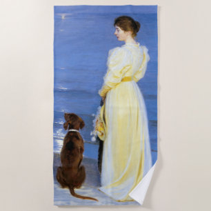 Kroyer - Die Frau des Künstlers und Hund am Ufer Strandtuch