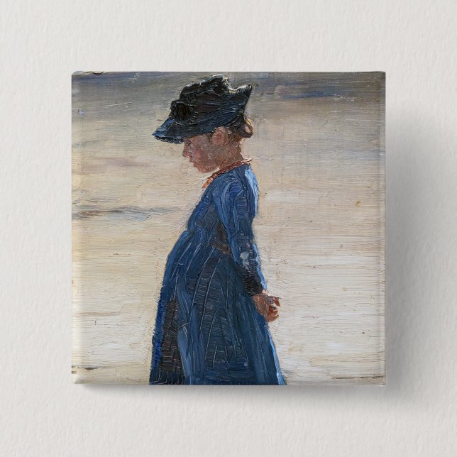 Kroyer - Little Girl stehend am Skagen Beach Button (Vorderseite)