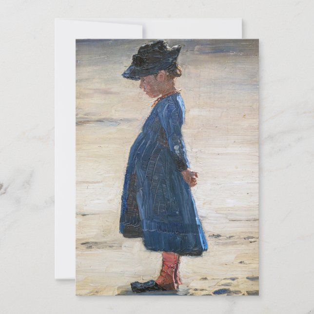 Kroyer - Little Girl stehend am Skagen Beach Dankeskarte (Vorderseite)