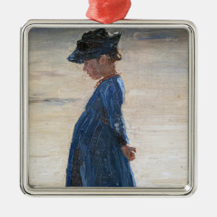 Kroyer - Little Girl stehend am Skagen Beach Ornament Aus Metall