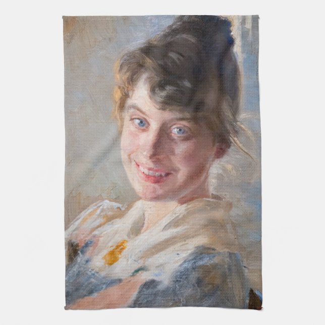 Kroyer - Portrait der Ehefrau Marie der Künstlerin Geschirrtuch (Vertikal)