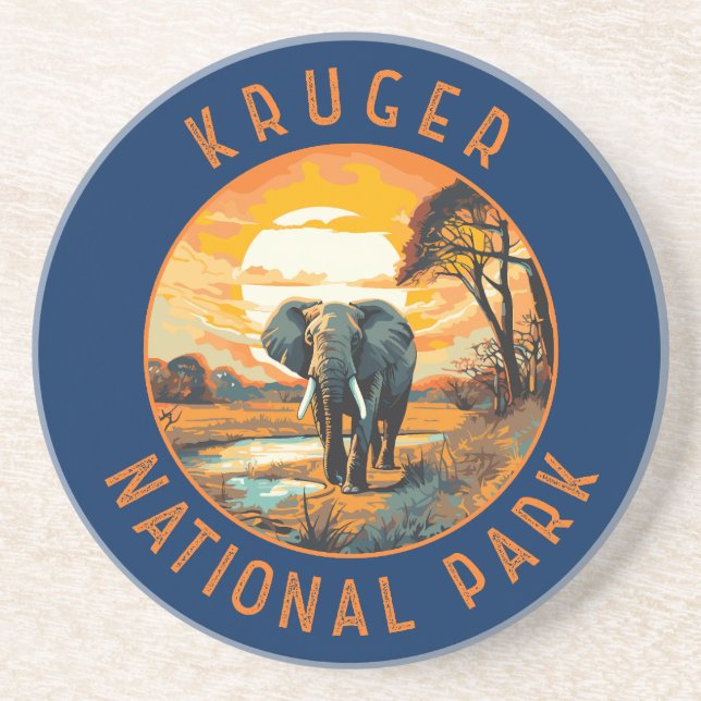 Kruger Nationalpark Südafrika Elephant Retro Getränkeuntersetzer (Vorne)