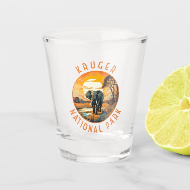 Kruger Nationalpark Südafrika Elephant Retro Schnapsglas (Vorderseite)