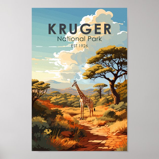 Kruger Nationalpark Südafrika Giraffe Vintag Poster (Vorne)
