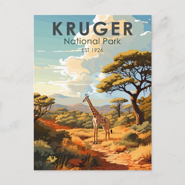 Kruger Nationalpark Südafrika Giraffe Vintag Postkarte (Vorderseite)