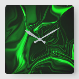 Krümmungen oder Wellen grün metallisch, tief dunke Quadratische Wanduhr