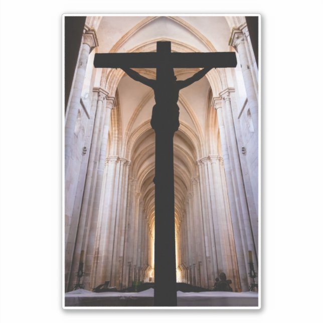 Kruzifix mit Jesus Christus. Gothic Alcobaca Abbey Aufkleber (Vorderseite)