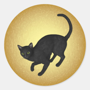 KRW Black Cat am Full Moon Halloween Runder Aufkleber