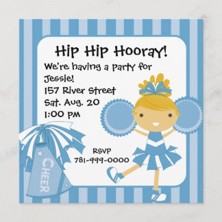 KRW Blue Cheerleader Birthday Party Einladung