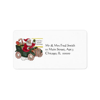 KRW Cartoon Driving Santa Claus Étiquette de adres