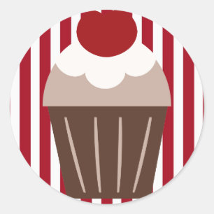 KRW Chocolate Cherry Cupcake Streifen Runder Aufkleber