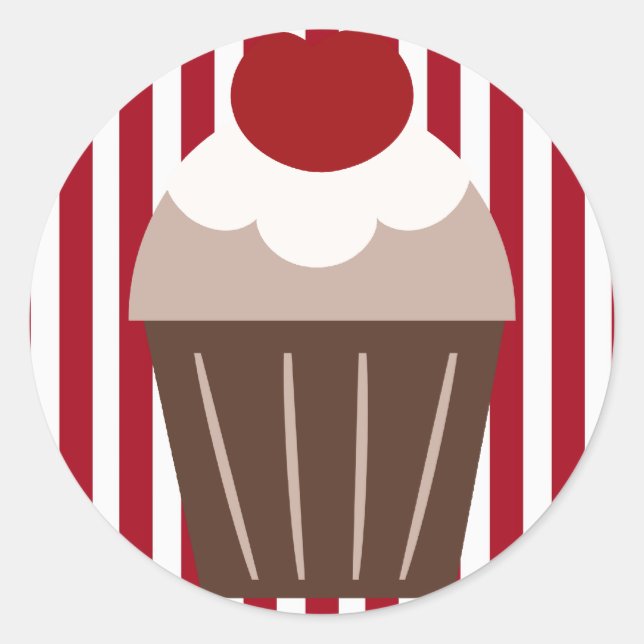 KRW Chocolate Cherry Cupcake Streifen Runder Aufkleber (Vorderseite)