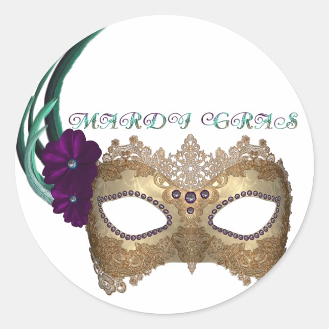 KRW Extravagant Mardi Gras Mask Runder Aufkleber (Vorderseite)