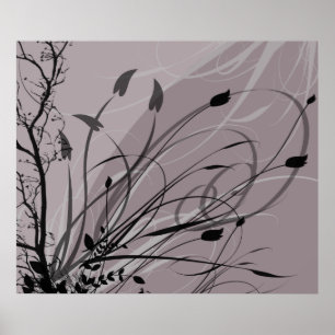 KRW Grunge Floral in Misty Lavender Poster