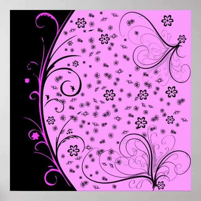 KRW Grunge Floral in Rosa Poster (Vorne)