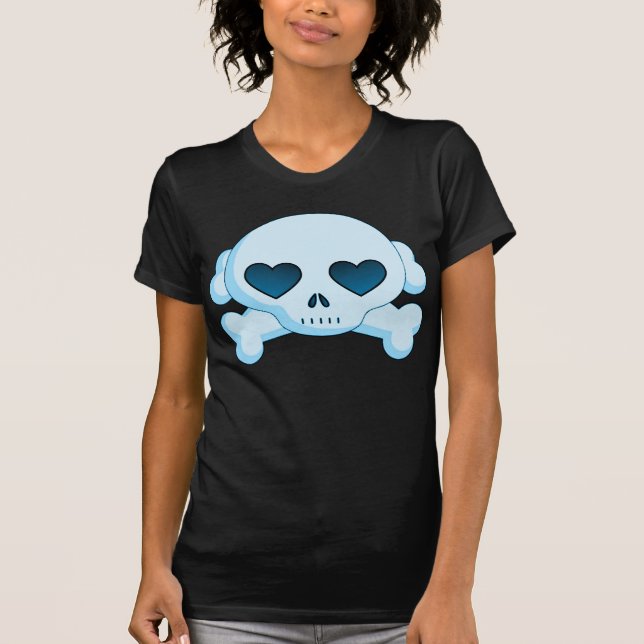 KRW-Herz-Totenkopf mit gekreuzter Knochen-Blau T-Shirt (Vorderseite)