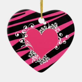 KRW-Herz und Wirbelzebra-schwarzes und rosa Keramik Ornament