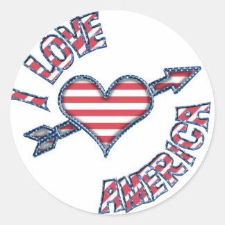 KRW I Liebe Amerika US Flagge Herz Runder Aufkleber