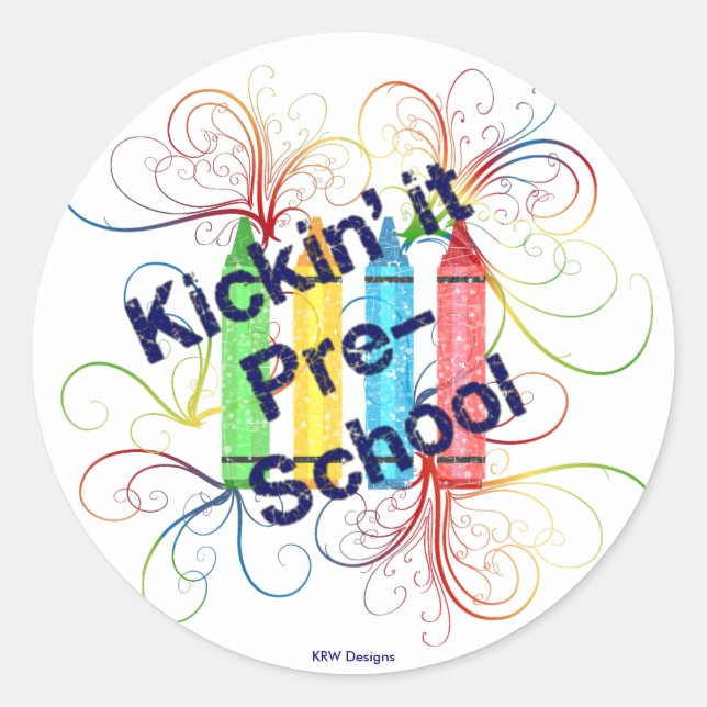 KRW Kickin' It Pre-School Crayons Grunge Runder Aufkleber (Vorderseite)