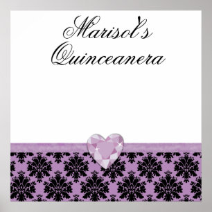KRW Lila Jewel Heart Quinceanera Autogramm Poster