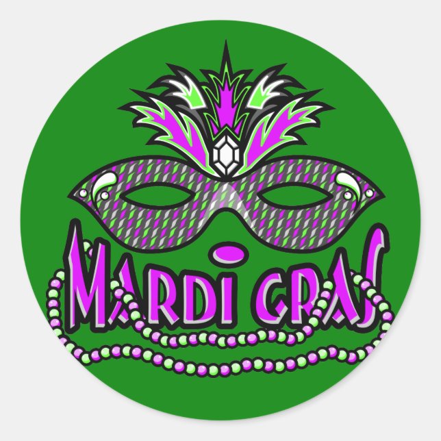 KRW Mardi Gras Mask and Beads Runder Aufkleber (Vorderseite)