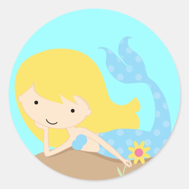 KRW Niedlich Blue Mermaid Runder Aufkleber (Vorderseite)