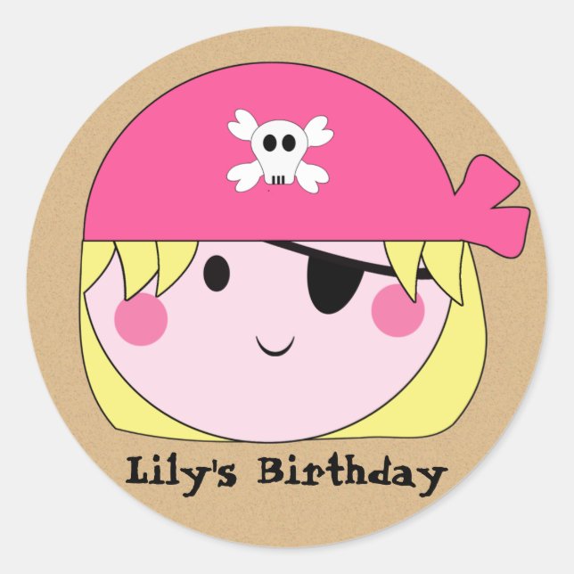 KRW Niedlich Custom Pink Pirate Birthday Stickers (Vorderseite)