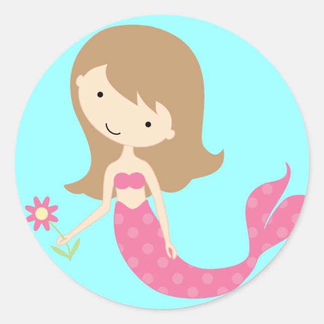 KRW Niedlich Pink Mermaid Runder Aufkleber (Vorderseite)