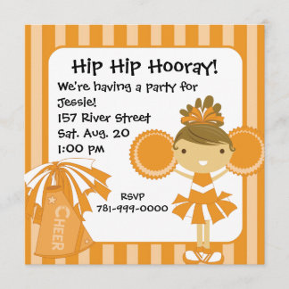 KRW Orange Cheerleader Birthday Party Einladung