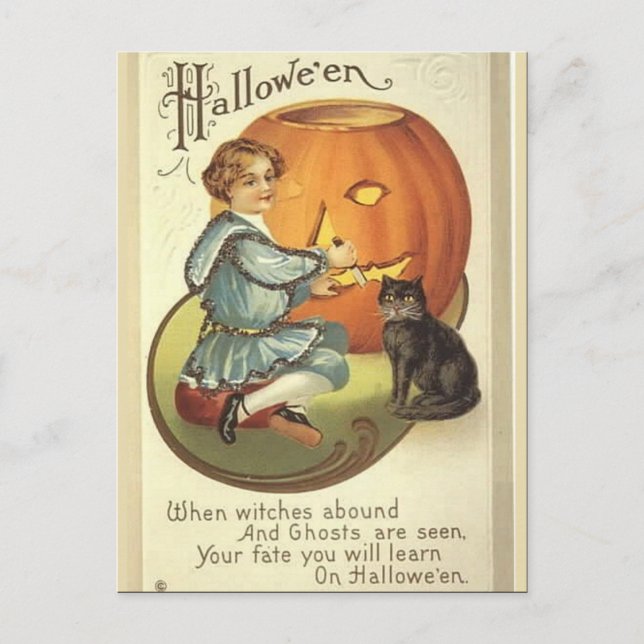 KRW Pumpkin Carving Vintag Halloween Postkarte (Vorderseite)