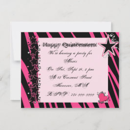 KRW rosa Zebra-Druck-Herz-Sterne Quinceanera Einladung