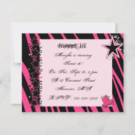 KRW Sweet 16 Pink Zebra Print Heart Stars Geburtst Einladung