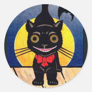 KRW Vintag Black Cat Halloween Runder Aufkleber