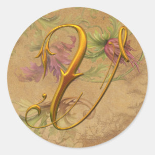 KRW Vintag Floral Gold V Monogram Wedding Siegel Runder Aufkleber