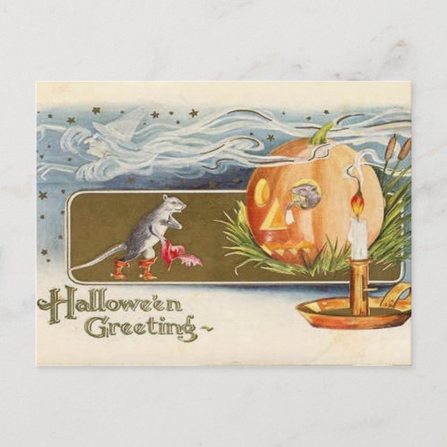 KRW Vintag Halloween Mäuse Postkarte (Vorderseite)