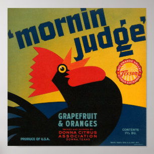 KRW Vintag Morning Judge Rooster Grapefruit Label Poster